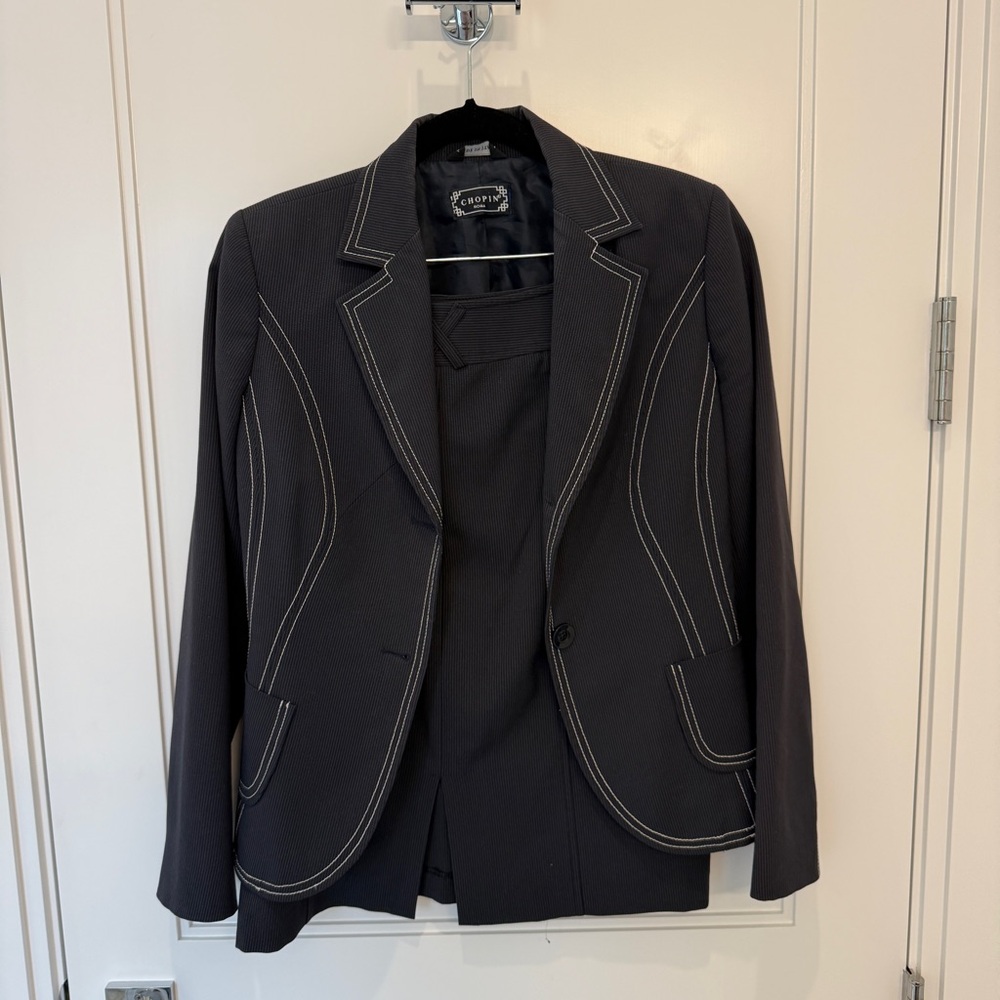 Vintage Chopin Roma Navy Blue Pin Stripe Skirt Suit Set